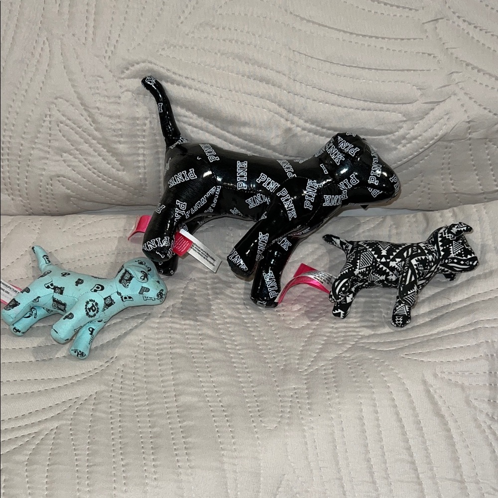 PINK Victoria's Secret Black Logo Dog Plush Trio